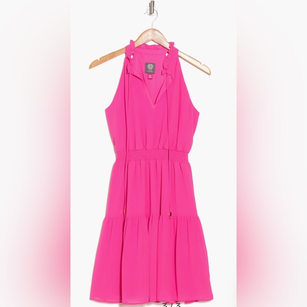Vince Camuto Hot Pink Sleeveless Smock Waist Chiffon Dress, Size 6. NWT.